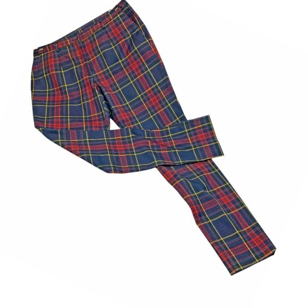 SMART Wool Blend Red Blue Plaid‎ Straight Leg Pants Men's Size 32 x 30